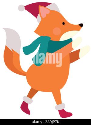 Il Fox di natale con sciarpa e cappello Illustrazione Vettoriale