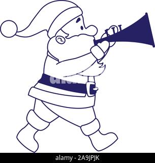 Cartoon santa claus suonare la tromba, design piatto Illustrazione Vettoriale