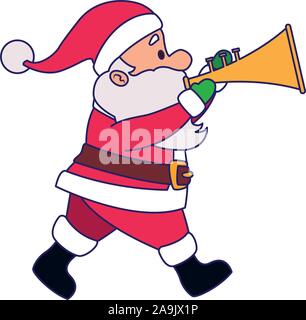 Cartoon santa claus suonare la tromba, design piatto Illustrazione Vettoriale