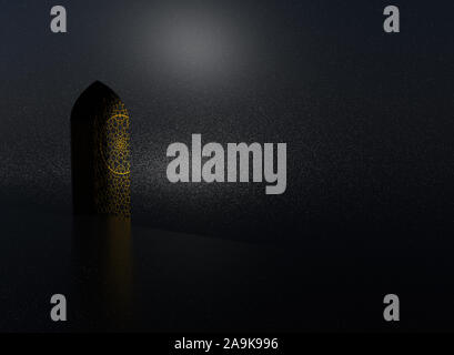 Golden arabo ornamento sul muro nero con sportello islamico Foto Stock