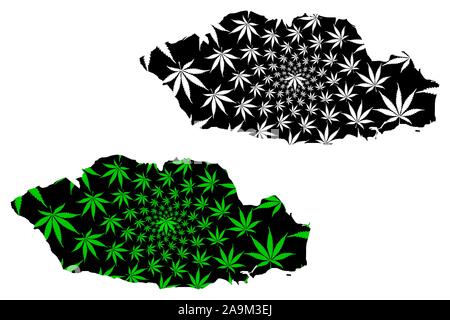 Vale of Glamorgan (Cymru, principali zone del Galles) mappa è progettato Cannabis leaf verde e nero, Vale of Glamorgan County Borough (l Vale) mappa mad Illustrazione Vettoriale