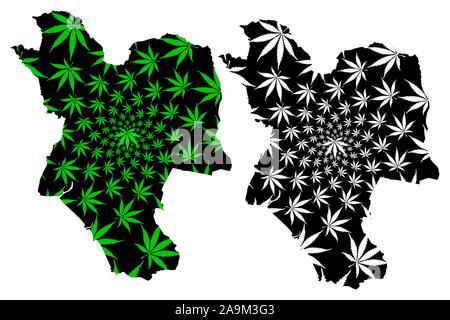 Neath Port Talbot (Regno Unito, Cymru, principali zone del Galles) mappa è progettato Cannabis leaf verde e nero, Neath Port Talbot County Borough ma Illustrazione Vettoriale