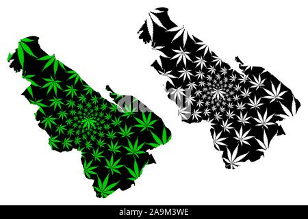 Flintshire (Regno Unito, Galles Cymru, principali zone del Galles) mappa è progettato Cannabis leaf verde e nero, Flintshire mappa fatta di marijuana (m Illustrazione Vettoriale