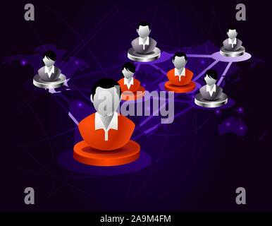 Persone collegate ad ogni altro. su sfondo astratto Illustrazione Vettoriale