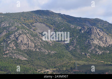 Boschi di querce e macchia mediterranea in Sierra Madrona parco naturale, il sud della Spagna Foto Stock