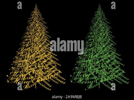 Abstract albero di Natale con oro testo Buon Natale, illustrazione vettoriale Illustrazione Vettoriale