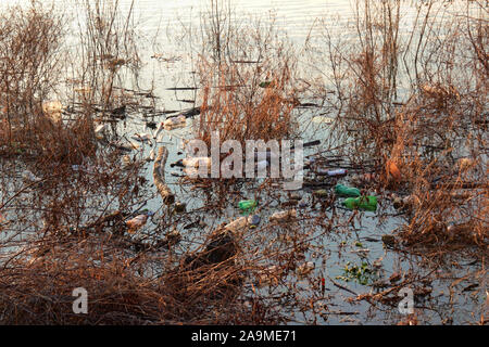 Cestino galleggiante nel grande fiume europeo Foto Stock