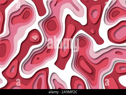 Valentines Day 3D carta di fondo tagliato in tonalità di rosso, rosa e bianco. EPS10 formato vettoriale. Illustrazione Vettoriale