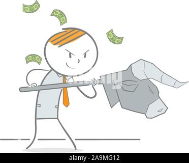 Doodle illustrazione di un uomo d affari con una testa di toro come arma di lotta contro Illustrazione Vettoriale