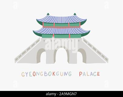 Castello di sportello anteriore pagoda di Gyeongbokgung Palace a Seul, Corea del Sud Illustrazione Vettoriale
