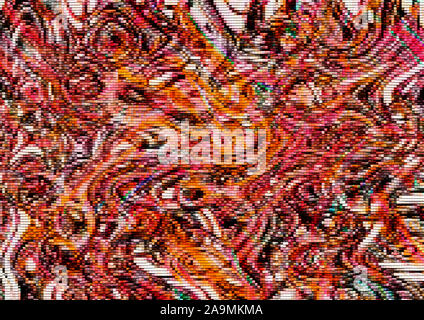 Abstract luminoso mosaico caotico sfondo con trama di onde e ovali raccolti dal rosso convessa, rosa, bianco e arancione,i blocchi di colore marrone Foto Stock