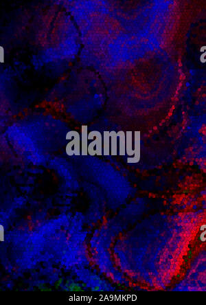 Abstract mosaico verticale sfondo scuro di caduta, intreccio onde colorate raccolte da blue, cremisi, viola, blocchi di colore nero Foto Stock