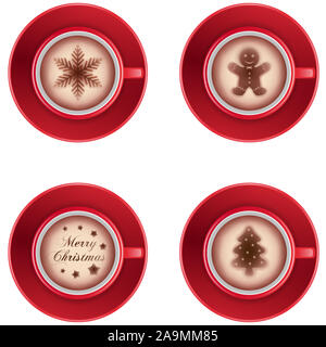 Set tazze cappuccino con cioccolato decorazioni crhistmas Foto Stock