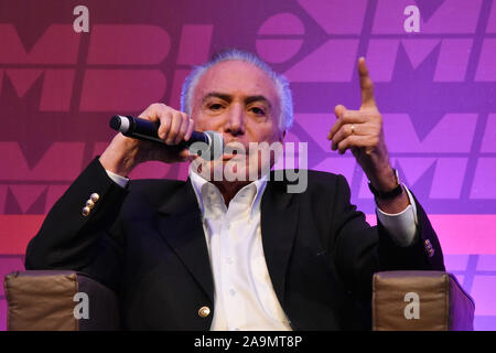 Sao Paulo, Brasile. 16 Nov 2019. Michel Temer, ex presidente della Repubblica, durante il V Congresso Nazionale del Brasile Libera circolazione (MBL) questo sabato, (16) al WTC Eventi, in São Paulo. (Foto: Roberto Casimiro/Fotoarena) Credito: Foto Arena LTDA/Alamy Live News Foto Stock