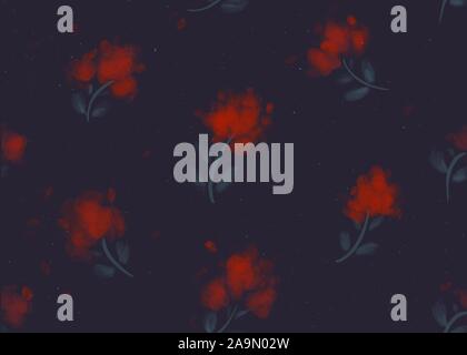 Disegnate a mano seamless pattern luminoso con fiori di colore rosso Foto Stock