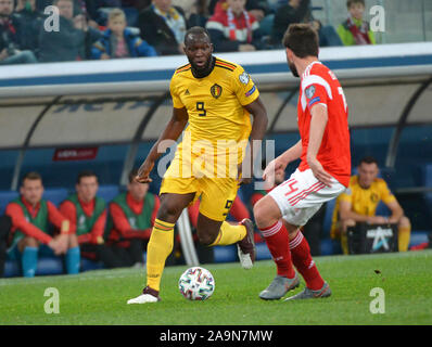 San Pietroburgo, Russia. Xvi Nov, 2019. La Russia, San Pietroburgo, 16 novembre 2019. Squadra nazionale belga giocatori Romelu Lukaku nella partita di qualificazione del 2020 il Campionato Europeo di calcio tra le squadre nazionali di Russia e Belgio. Credito: Andrey Pronin/ZUMA filo/Alamy Live News Foto Stock