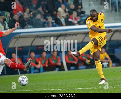 San Pietroburgo, Russia. Xvi Nov, 2019. La Russia, San Pietroburgo, 16 novembre 2019. Belgio national team player Romelu Lukaku nella partita di qualificazione del 2020 il Campionato Europeo di calcio tra le squadre nazionali di Russia e Belgio. Credito: Andrey Pronin/ZUMA filo/Alamy Live News Foto Stock