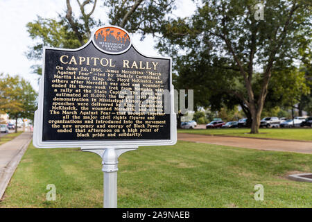 Jackson, MS /STATI UNITI D'America - 4 Novembre 2019: Capitol Rally marcatore storico, parte del Mississippi Freedom Trail Foto Stock