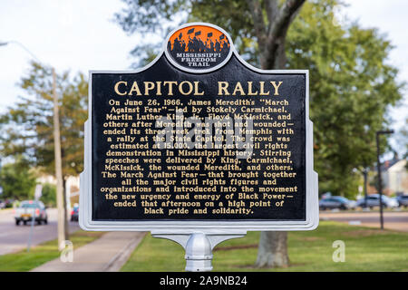 Jackson, MS /STATI UNITI D'America - 4 Novembre 2019: Capitol Rally marcatore storico, parte del Mississippi Freedom Trail Foto Stock