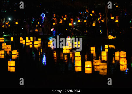 Los Angeles, Stati Uniti d'America. Xvi Nov, 2019. Le persone che frequentano l'acqua festa delle lanterne a Los Angeles, Stati Uniti, nov. 16, 2019. Credito: Qian Weizhong/Xinhua/Alamy Live News Foto Stock