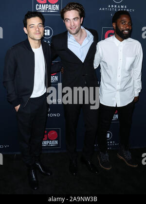 Hollywood, Stati Uniti. Xvi Nov, 2019. HOLLYWOOD e LOS ANGELES, CALIFORNIA, STATI UNITI D'America - 16 novembre: Attori Rami Malek, Robert Pattinson e John David Washington arrivano al tredicesimo andare annuale Campagna 2019 di gala tenutosi a NeueHouse Hollywood di Novembre 16, 2019 a Hollywood e Los Angeles, California, Stati Uniti. (Foto di Xavier COLLIN/Image Press Agency) Credito: Image Press Agency/Alamy Live News Foto Stock