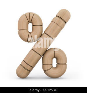 Il simbolo percentuale. Firma digitale. Legno font futuristici. Alfabeto scolpito. Il rendering 3d. Foto Stock