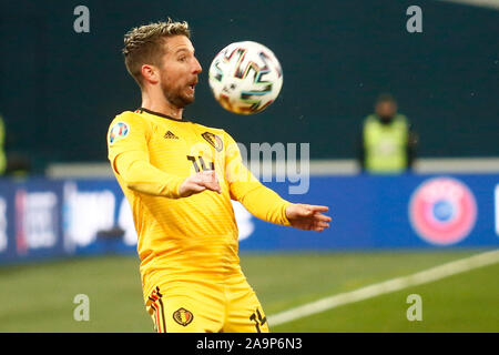 San Pietroburgo, Russia. Xvi Nov, 2019. Dries Mertens del Belgio visto in azione durante l'Euro 2020 turno di qualificazione gruppo i match tra Russia e Belgio a Gazprom Arena di San Pietroburgo. (Punteggio finale; Russia 1:4 Belgio) Credito: SOPA Immagini limitata/Alamy Live News Foto Stock