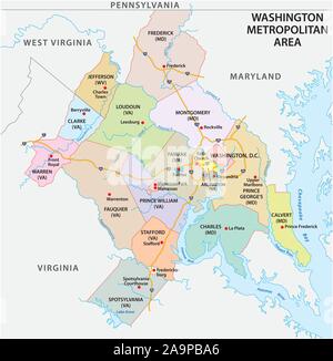 Mappa di Washington DC Metropolitan Area è il metropolitan area in base a Washington DC Illustrazione Vettoriale