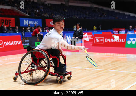 Tokyo, Giappone. 17 Nov, 2019. Qu Zimao (CHN) Badminton : HULIC-DAIHATSU Giappone Para-Badminton International 2019 Uomini Singoli WH1 Finale al 1° Yoyogi palestra a Tokyo in Giappone . Credito: Giovanni Osada AFLO/sport/Alamy Live News Foto Stock