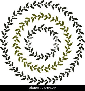 Turno isolato green olive branch vector logo. Circlular forma. Olio di oliva segno. Simbolo di pace. La mitologia greca segno. Prodotti sani etichetta. Organic Illustrazione Vettoriale