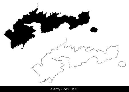 Distretto orientale, Samoa americane (costituite in famiglie disorganizzate e il territorio degli Stati Uniti, Stati Uniti d'America) mappa illustrazione vettoriale, scribble sketch abbiamo Illustrazione Vettoriale