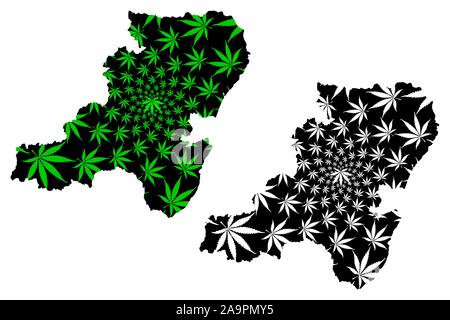 Aberdeenshire (Regno Unito, Scozia, del governo locale in Scozia) mappa è progettato Cannabis leaf verde e nero, Aberdeenshire mappa fatta di mariju Illustrazione Vettoriale