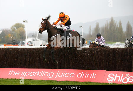 Mettere il bollitore sulla cavalcato da Aidan Coleman sul loro modo di vincere il trofeo Arkle novizi di prova' Chase durante la riunione di novembre a Cheltenham Racecourse, Cheltenham. Foto Stock