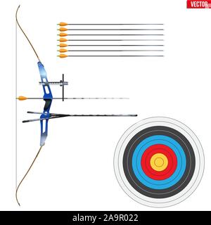 Set di ottiene il tiro con l'arco di attrezzature sportive Illustrazione Vettoriale