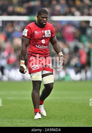 Northampton, Regno Unito. 17 Nov, 2019. Patrick Sobela (Lione). Northampton Santi v Lyon. La Heineken Champions Cup. Franklins giardini. Northampton. Northamptonshire. Regno Unito. Credito Bowden Garry/Sport in immagini. Credito: Sport In immagini/Alamy Live News Foto Stock