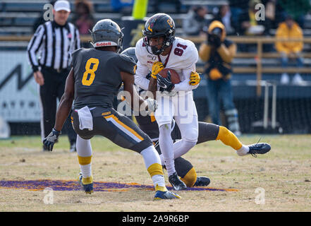 Greensboro, NC, Stati Uniti d'America. Xvi Nov, 2019. La Bethune Cookman wide receiver Steffon Francois (81) durante il NCAA Football azione di gioco tra la Bethune Cookman Wildcats e North Carolina A&T Aggies. NC A&T sconfitto BCU 44-17 a BB&T Stadium di Greensboro, N.C. Romeo T Guzman/CSM/Alamy Live News Foto Stock