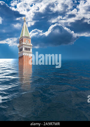 Concetto di immagine di un invaso San Marco o piazza San Marco a Venezia come innalzamento del livello del mare rende la città invivibile Foto Stock
