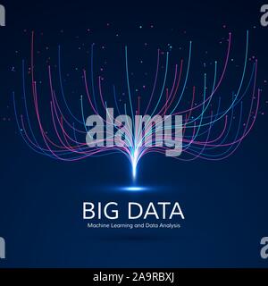 Abstract dati grande concetto visivo. La tecnologia digitale di visualizzazione. La macchina di apprendimento e di analisi dei dati. Dot e linee di connessione dati e il flusso di processo Illustrazione Vettoriale