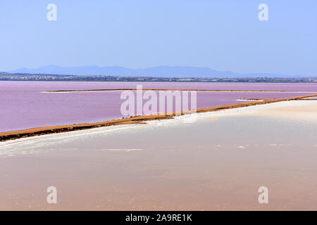 Rosa i laghi di sale a Torrevieja opere di sale, Torrevieja Alicante, Spagna Foto Stock