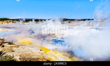 Il crepitio lago nel bacino di porcellana di Norris Geyser Basin area nel Parco Nazionale di Yellowstone in Wyoming, Stati Uniti d'America Foto Stock