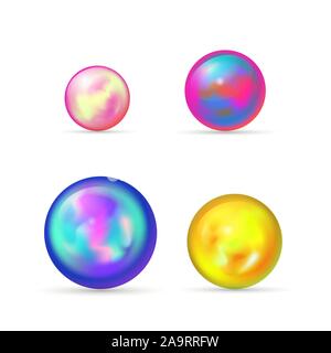 Set di lucido marmo colorato sfere isolato su bianco Illustrazione Vettoriale