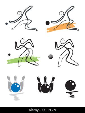 Il bowling e il giocatore di bocce icone. Illustrazione di bowling e giocatori di bocce. Isolato su sfondo bianco. Vettore disponibile. Illustrazione Vettoriale