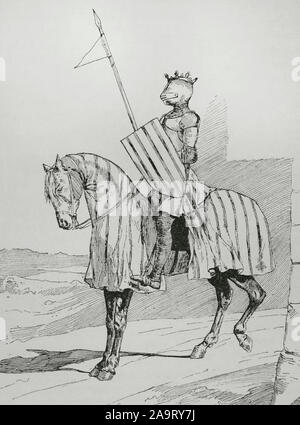 Alfonso III d'Aragona (1265-1291), chiamato il liberale o la libera. Re di Aragona e conte di Barcellona (come Alfons II) dal 1285. Incisione. Museo Militar, 1883. Foto Stock