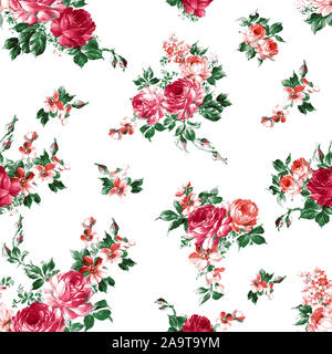 Astratta eleganza Seamless pattern con grandi fiori ad acquerello isolati su sfondo bianco. Foto Stock