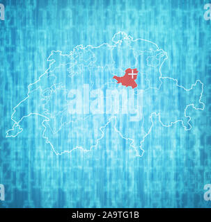 Bandiera e territorio del Cantone di Svitto sulla mappa di divisioni amministrative della Svizzera Foto Stock