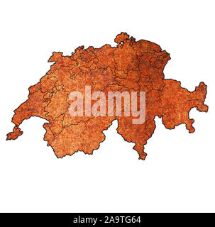 Territori dei cantoni sulla mappa di divisioni amministrative della Svizzera Foto Stock