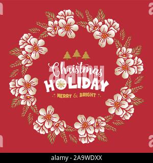 Lettering delle vacanze di Natale e Capodanno, con corona moderno telaio. Vettore Illustrazione Vettoriale