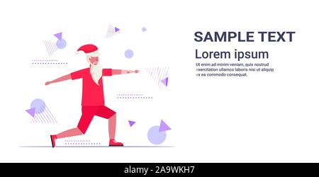 Santa Claus facendo squat esercizi uomo barbuto allenamento allenamento uno stile di vita sano concetto natale e capodanno celebrazione copia orizzontale dello spazio di lunghezza completa illustrazione vettoriale Illustrazione Vettoriale