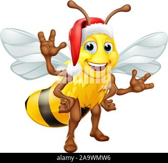 Il miele Bumble Bee in Santa Natale Hat Cartoon Illustrazione Vettoriale