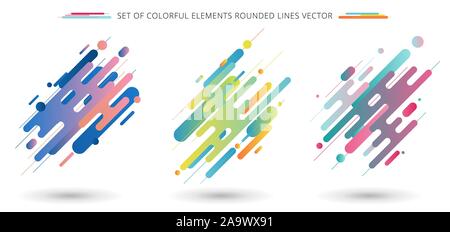 Set di colorate linee arrotondate forme nel ritmo diagonale composizione dinamica su sfondo bianco. Illustrazione Vettoriale Illustrazione Vettoriale